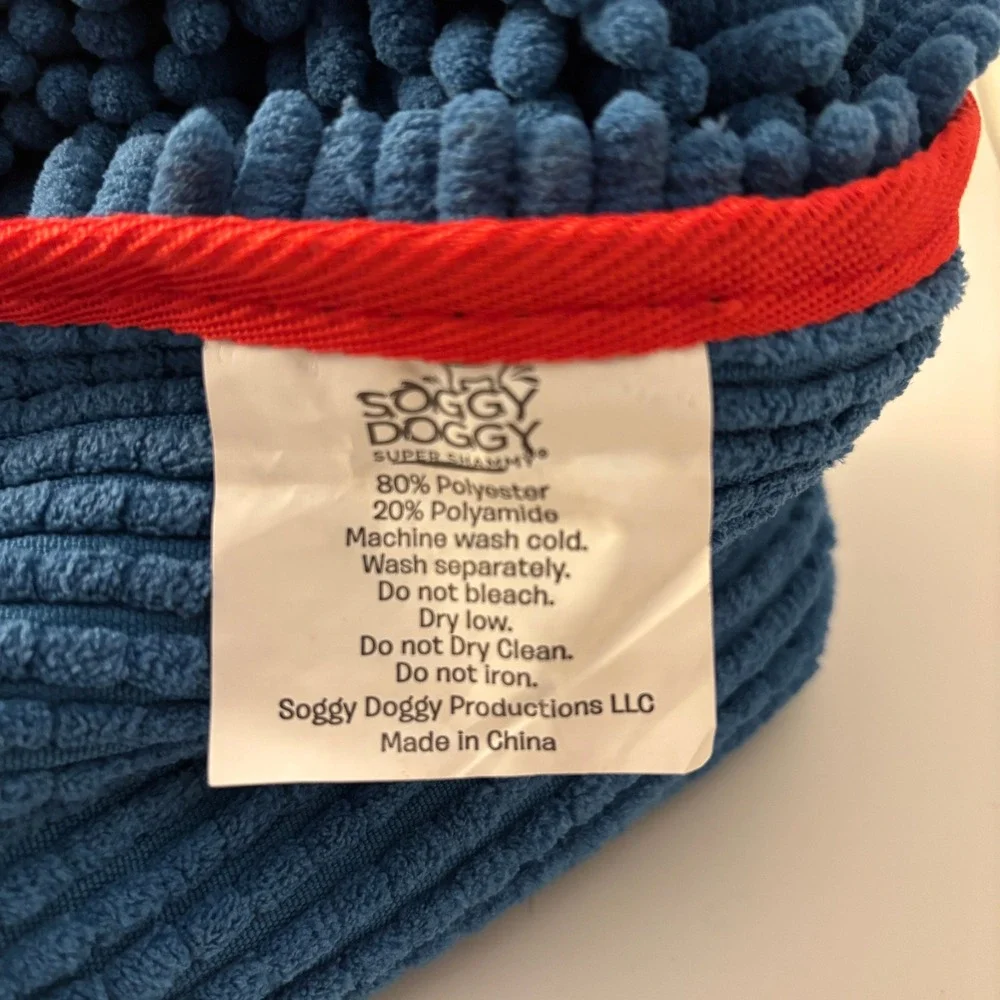 Soggy Doggy Super Shammy Blue Red Microfiber Pet Drying Towel Chenille Dog Cat
